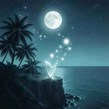 Shadow of a palm tree, moon is gleaming,