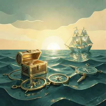 Море чайки корабли пираты сабли пистолеты золото погоня
