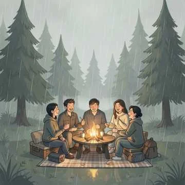 Дождливый день, а мы в лесу. Поёт ручей, на небе тучи. Сидим в кругу своих…