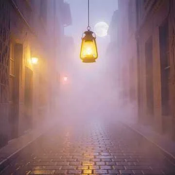 The yellow lanterns still shine through the haze,