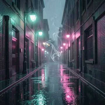 Streetlights blur in the rain