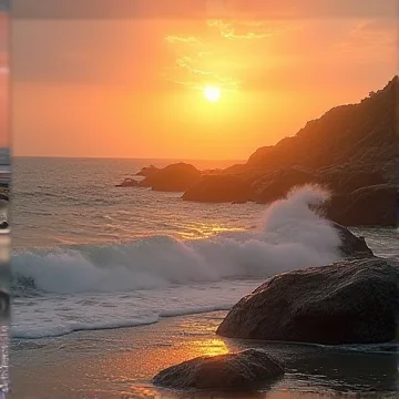 Море встречается с жгучем закатом,