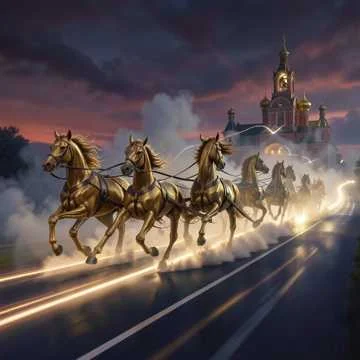 Не так ли и ты, Русь, что бойкая необгонимая тройка несёшься? Дымом дымится…