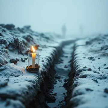 Тихо свеча в окопе горит, Земля ледяная, и ветер свистит. Здесь холод и смерть…