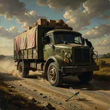 Пыль летит из-под колёс по старой трассе,