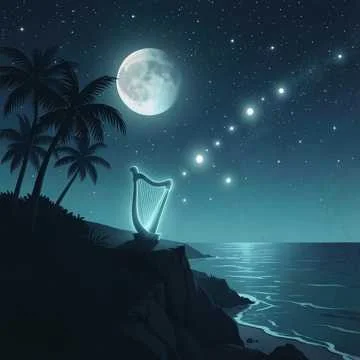 Shadow of a palm tree, moon is gleaming,