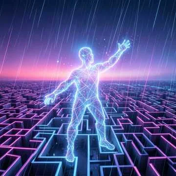 Неоновый дождь, город-лабиринт,