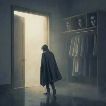 на вешалке в большом шкафу