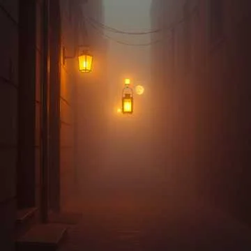 The yellow lanterns still shine through the haze,